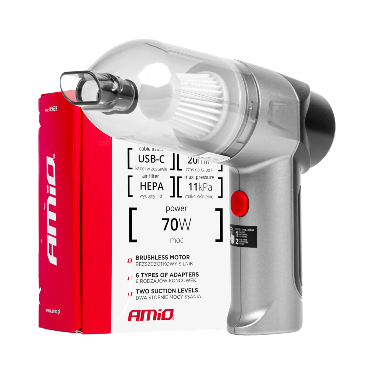 AMIO Aspirador inalámbrico para coche filtro HEPA