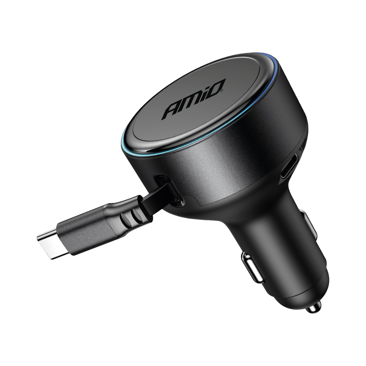 AMIO Cargador de coche retráctil cable C + USB